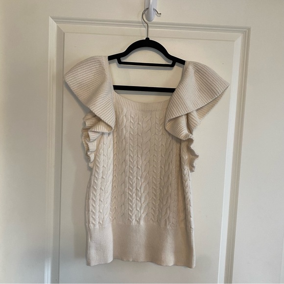 A New Day Sleeveless Cable Sweater Flutter Sleeve Top Cream - Picture 3 of 5